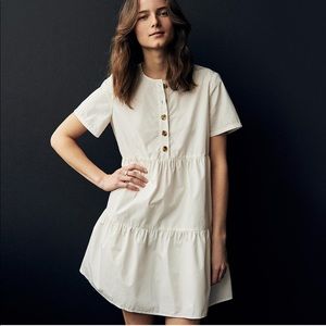 New Button-Front Short-Sleeve Tiered Mini Dress